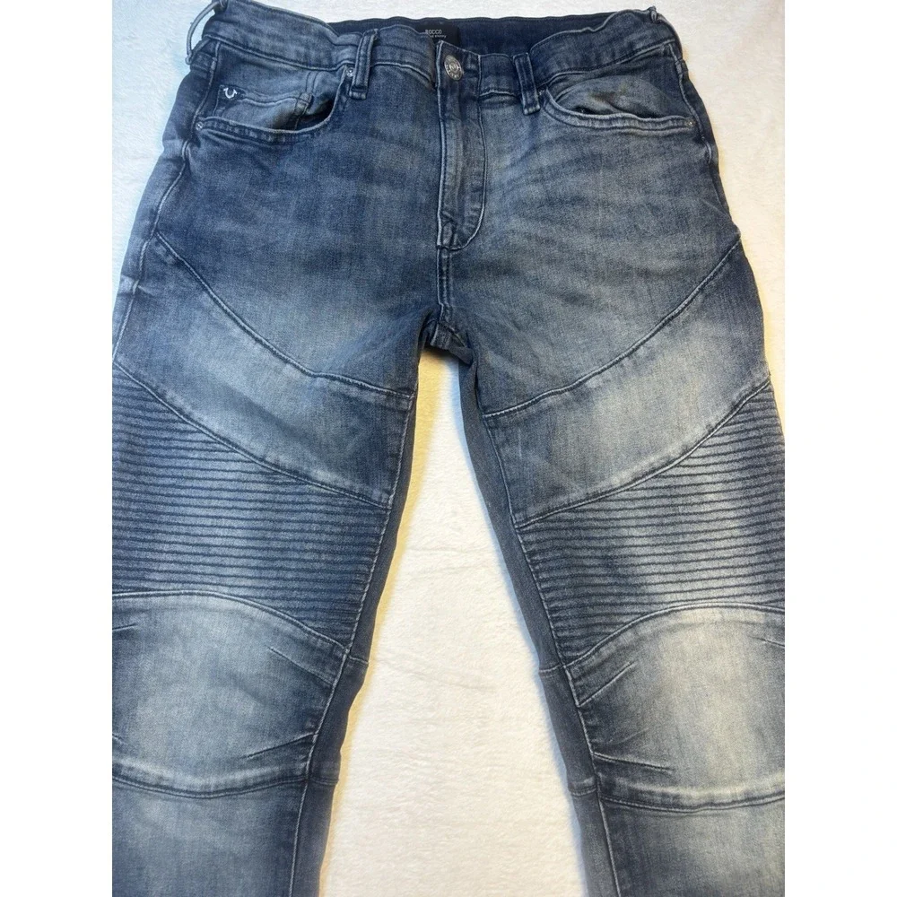 True Religion Men's Rocco Relaxed Skinny Jeans Size 32 Moto Ribbed Biker Hip hop